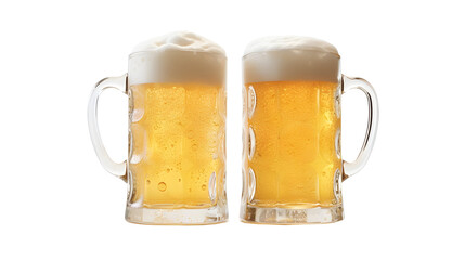 Two mugs of beer with foam isolated on white, clipping path