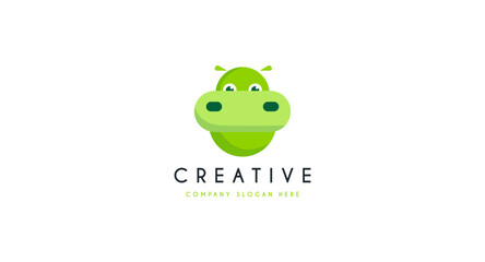 Hippo Cartoon style logo design vector illustration.