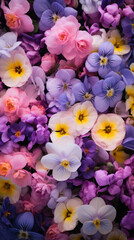 Obraz na płótnie Canvas Colorful pansy flowers as a background, closeup of photo.