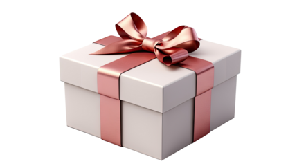 one white gift box with red ribbon and bow isolated with clipping path