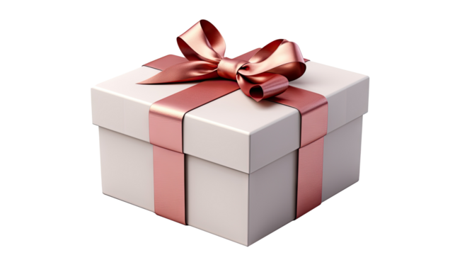 one white gift box with red ribbon and bow isolated with clipping path