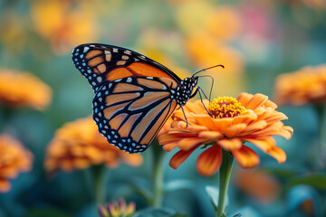 Obraz premium Closeup view on beautiful flowers and butterfly