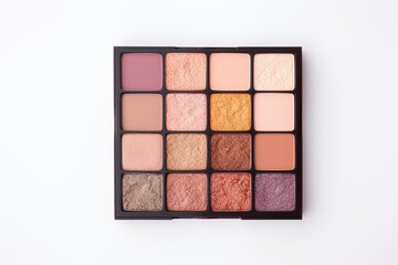 Makeup eyeshadow palette on white background. Cosmetic products