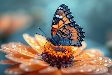 Closeup view on beautiful flowers and  butterfly