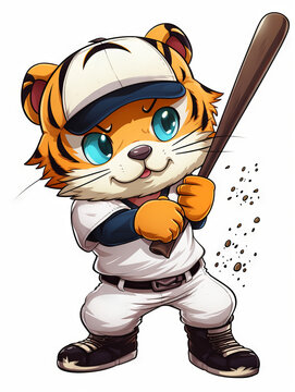 Chibi tiger playing baseball