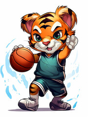 Chibi tiger playing basketball