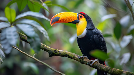 Fototapeta premium The Tropical American Toucans, (Ramphastos ramphastidae), Is A Member Of The Parrot Family. American Favorite Bird, World Animals Day, International Bird Day, Countries Birds, Generative Ai 