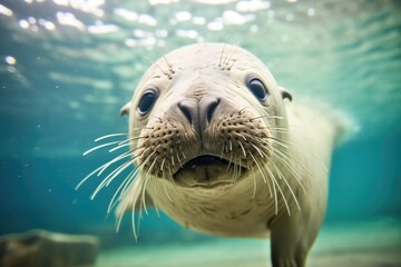 curious seal approaching underwater camera