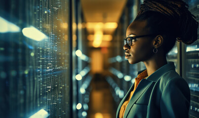 Technology-Driven Professional: A Beautiful Woman Working on a Computer in a Modern Office Environment