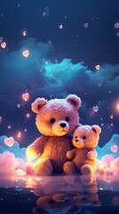 a beautiful moon, clouds, and stars with two little teddy bears in the background, in the style of honeycore, cute and colorful - generative ai