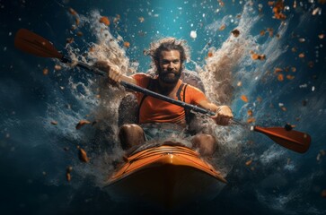 Fototapeta premium Athletic Man kayak water. Fun water. Generate Ai