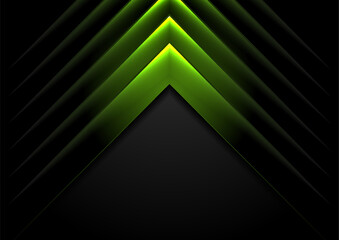 Green black arrows tech glowing abstract background. Vector design