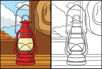 Cowboy Lantern Coloring Page Colored Illustration