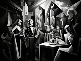 Abstract cubist nightclub - obrazy, fototapety, plakaty