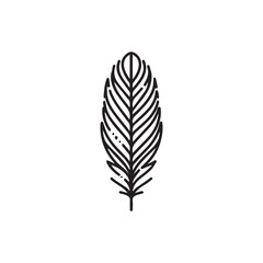 Detailed Black and White Illustration of a Feather on a Plain Background