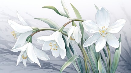Blooming spring white snowdrops background. International happy womens mothers day, 8 March, Easter concept. White spring flowers illustration for greeting card, banner, post, poster..