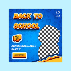Back to school social media post template design. For web ads, postcard, card, discount flyers and big sale banners. School admission social media post banner design