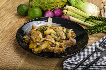 Roasted Thai eggplant with onion