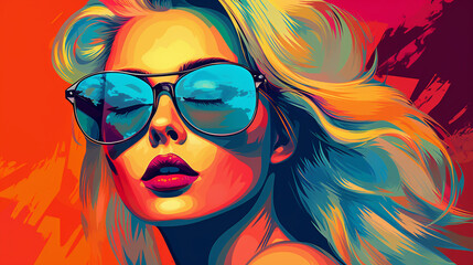 Vibrant Vixen: Retro Pop Art Style Featuring a Sexy Blonde in Sunglasses