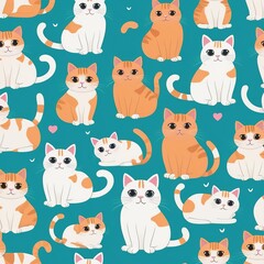 Obraz na płótnie Canvas Seamless Pattern with Funny Cats: High-Quality Vector Illustration