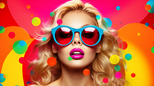 Vibrant Vixen: Retro Pop Art Style Featuring a Sexy Blonde in Sunglasses