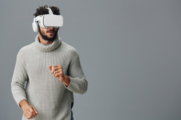 Gadget man virtual digital technology goggles reality device vr glasses innovation - obrazy, fototapety, plakaty