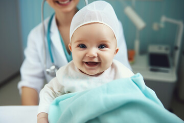 Naklejka premium Created with generative AI picture of cancer smiling patient in a hospital