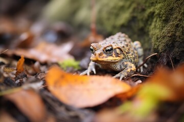 Fototapeta premium toad on leaf litter in a dense shade