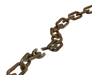 rusty old broken chain on transparent background