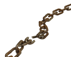 rusty old broken chain on transparent background