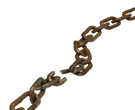 rusty old broken chain on transparent background