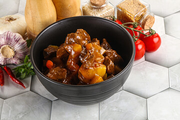 Homemade beef hungarian goulash with potato
