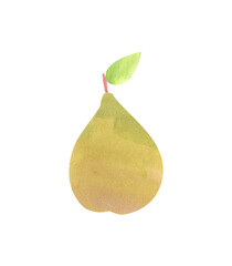 Yellow pear, seasonal fruit, ripe green pear, vegetarian product, watercolor illustration on a white background, in the technique of application