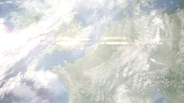 Zoom in from space and focus on Bethune, France. 3D Animation. Background for travel intro. Elements of this image furnished by NASA	