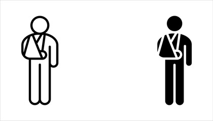 Injured man in bandage. Broken arm icon set. vector illustration on white background