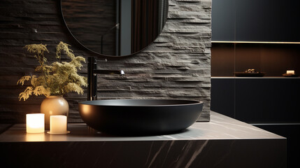 Contemporary Chic: Black Marble and Chrome Brilliance in a Modern Bathroom Oasis
