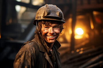 Fototapeta premium Person in protective helmet extracting energy resources and natural minerals generative AI