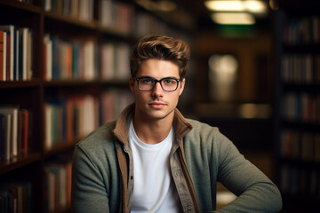 Fototapeta premium Generative AI technology conceptual picture World Book Day people reading book in big large library