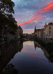 Fototapeta na wymiar Beautiful sunset over the canals of Ghent