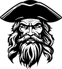 Pirate head silhouette in black color. Vector template for laser cutting wall art.