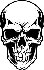 Skull head tattoo silhouette in black color. Vector template for tattoo design art.