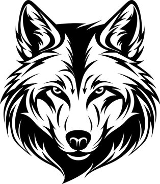 Tattoo wolf head silhouette in black color. Vector template for tatto design.