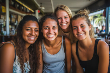 Fototapeta premium Four Friend Girls Smiling . Lifestyle Concept