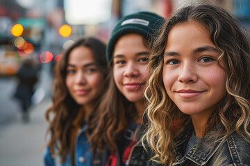 Fototapeta premium Three Female Friends Outdoors. Lifestyle Concept