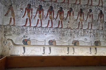 King Seti tomb at the Valley of Kings .Luxor . Egypt. Hieroglyphics in King Seti tomb.wall reliefs...