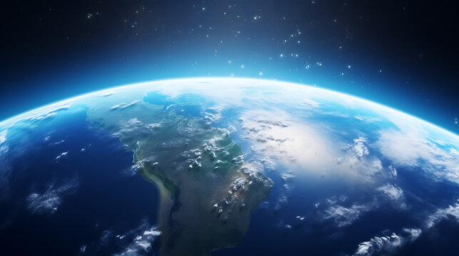 3D rendering of Planet Earth viewed from space. Ideal for global initiatives, environmental campaigns, or futuristic themes
