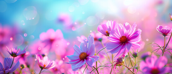 Vibrant Spring Blossoms: Close-Up of Colorful Cosmos Flowers in a Natural Setting