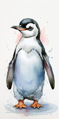 Cute and fluffy little penguin watercolor illustration. Created using generative AI tools