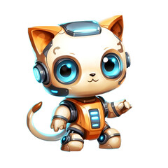 illustration of robot cat cyborg machine character mascot, isolated on transparent background
