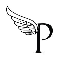 Initial letter P logo and wings symbol vector